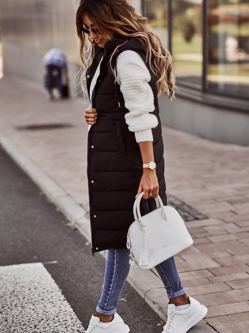 Lang Gilet | Met capuchon | Bodywarmer | Puffer vest | Damesvest-Boetiek Moda