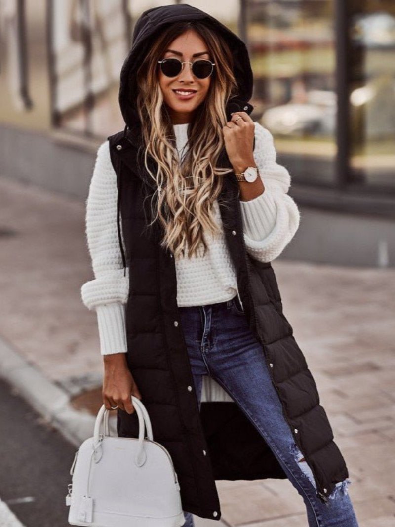 Lang Gilet | Met capuchon | Bodywarmer | Puffer vest | Damesvest-Boetiek Moda