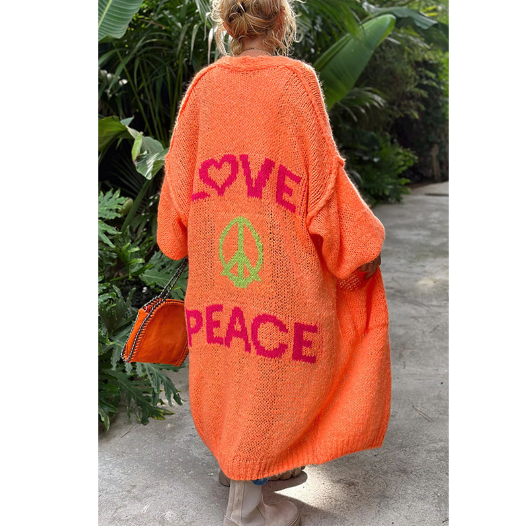 Lang Vest - Dames Love Peace oversized gebreid vest met open voorkant-Boetiek Moda