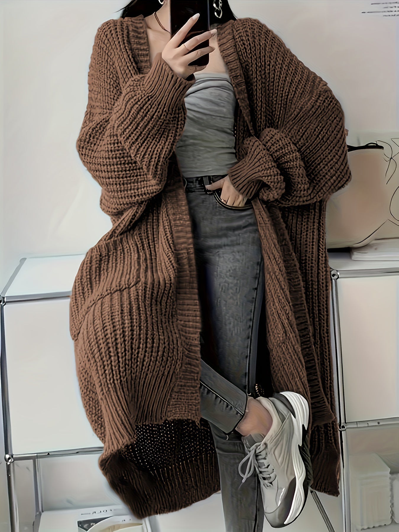 Lang vest - Gebreid - Grof - Lang vest - Damesbreigoed-Boetiek Moda