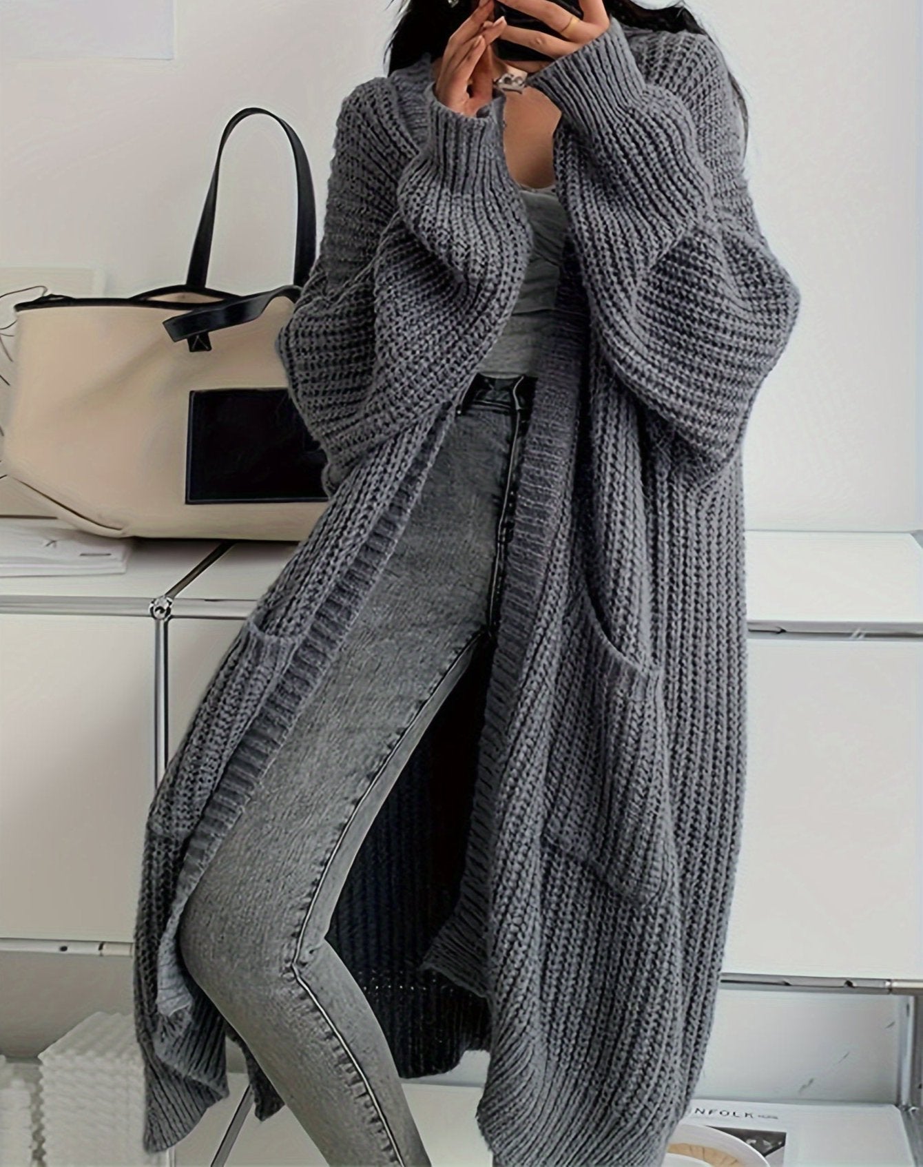 Lang vest - Gebreid - Grof - Lang vest - Damesbreigoed-Boetiek Moda