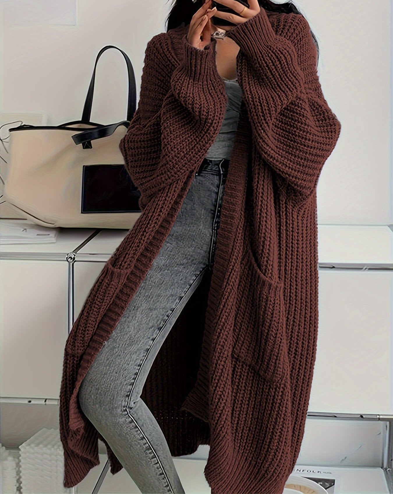 Lang vest - Gebreid - Grof - Lang vest - Damesbreigoed-Boetiek Moda