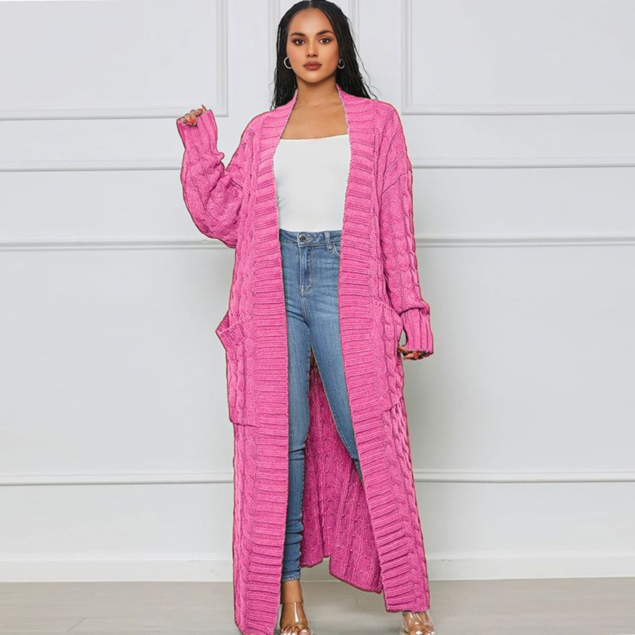 Lang vest - Open - Oversized - Gebreid vest - Damesvest-Boetiek Moda