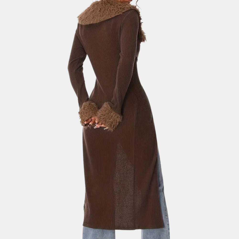 Lang vest | Ribgebreid | Bruin | Gebreid vest | Damesvest-Boetiek Moda