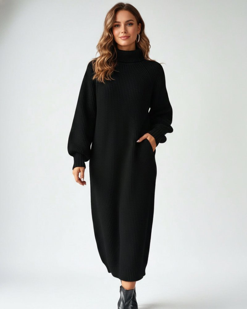 Lange Gebreide Jurk | Coltrui | Ribbreisel | Jumperjurk | Winterjurk-Boetiek Moda