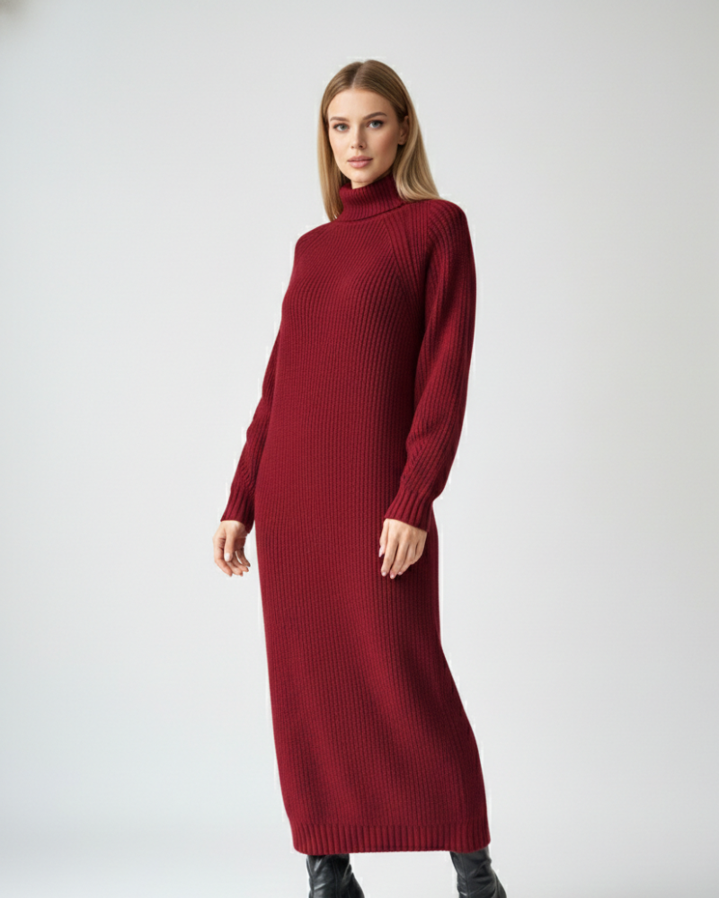 Lange Gebreide Jurk | Coltrui | Ribbreisel | Jumperjurk | Winterjurk-Boetiek Moda