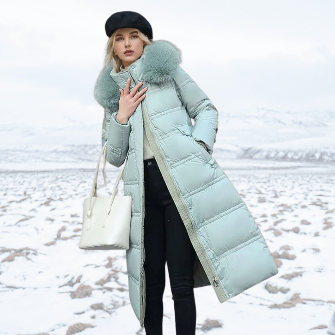 Lange Pufferjas | Gewatteerd | Bontkraag | Lange Winterjassen voor Vrouwen | Dames Overjas-Boetiek Moda