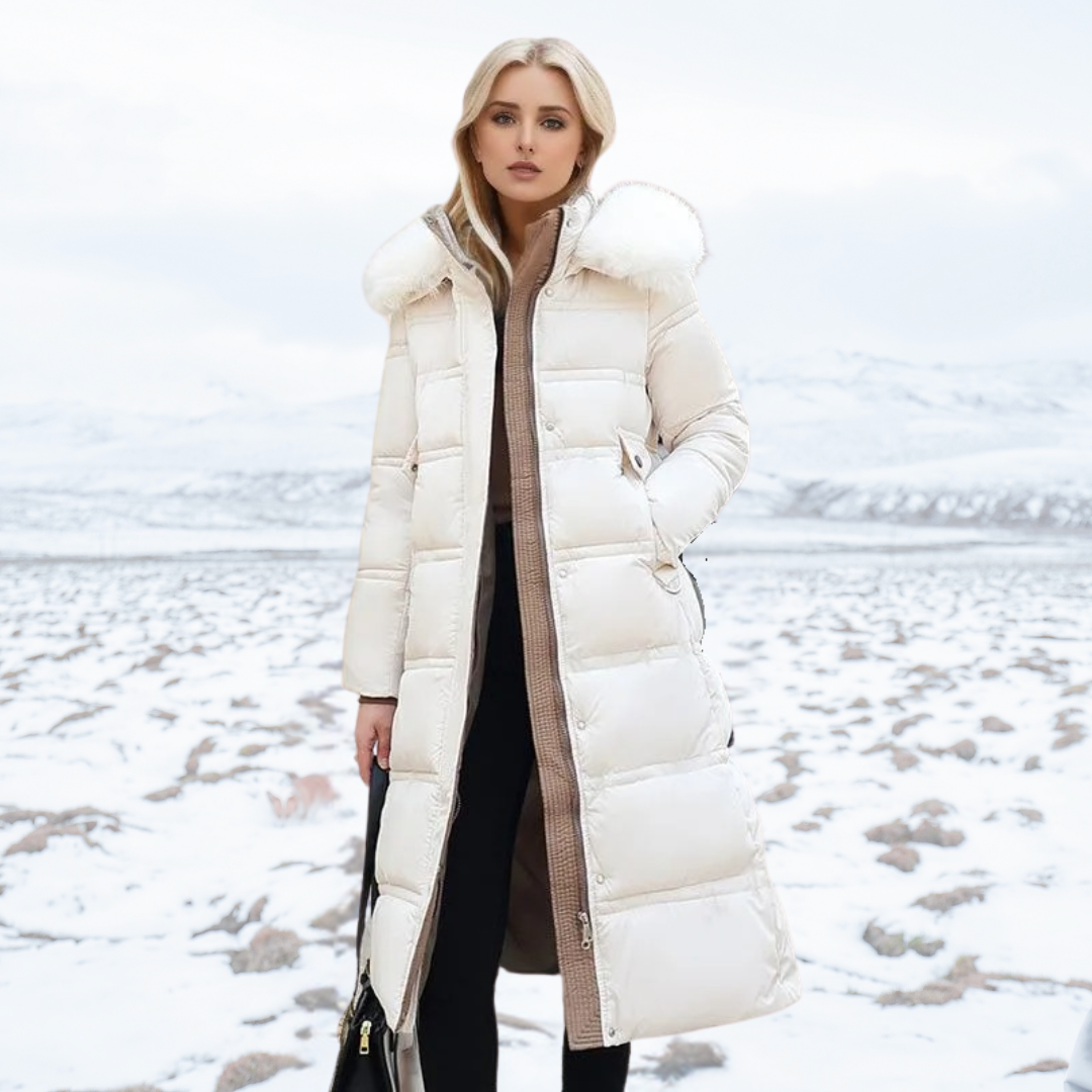 Lange Pufferjas | Gewatteerd | Bontkraag | Lange Winterjassen voor Vrouwen | Dames Overjas-Boetiek Moda