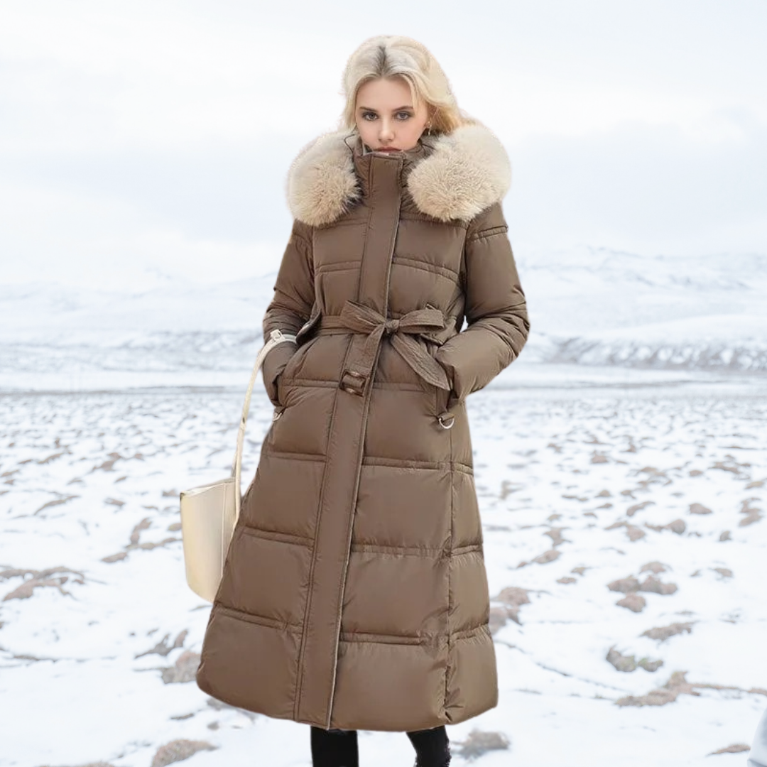 Lange Pufferjas | Gewatteerd | Bontkraag | Lange Winterjassen voor Vrouwen | Dames Overjas-Boetiek Moda