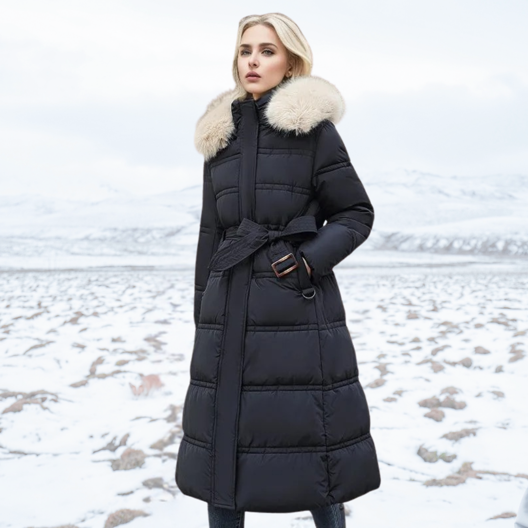 Lange Pufferjas | Gewatteerd | Bontkraag | Lange Winterjassen voor Vrouwen | Dames Overjas-Boetiek Moda