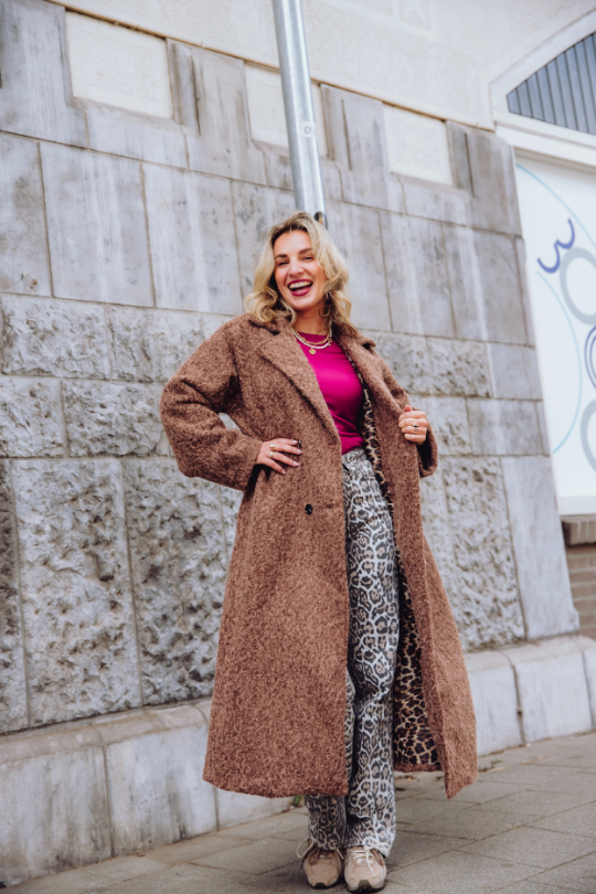 Lange jas - Damesjas met dubbele knoopsluiting voor herfst en winter-Boetiek Moda