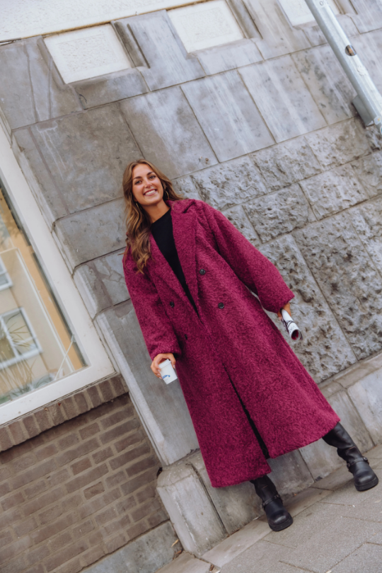 Lange jas - Damesjas met dubbele knoopsluiting voor herfst en winter-Boetiek Moda