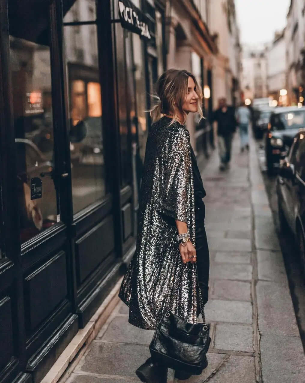 Lange kimono met lovertjes - Open voorkant - Lange mouwen - Glitter kimono - Glitter vest-Boetiek Moda
