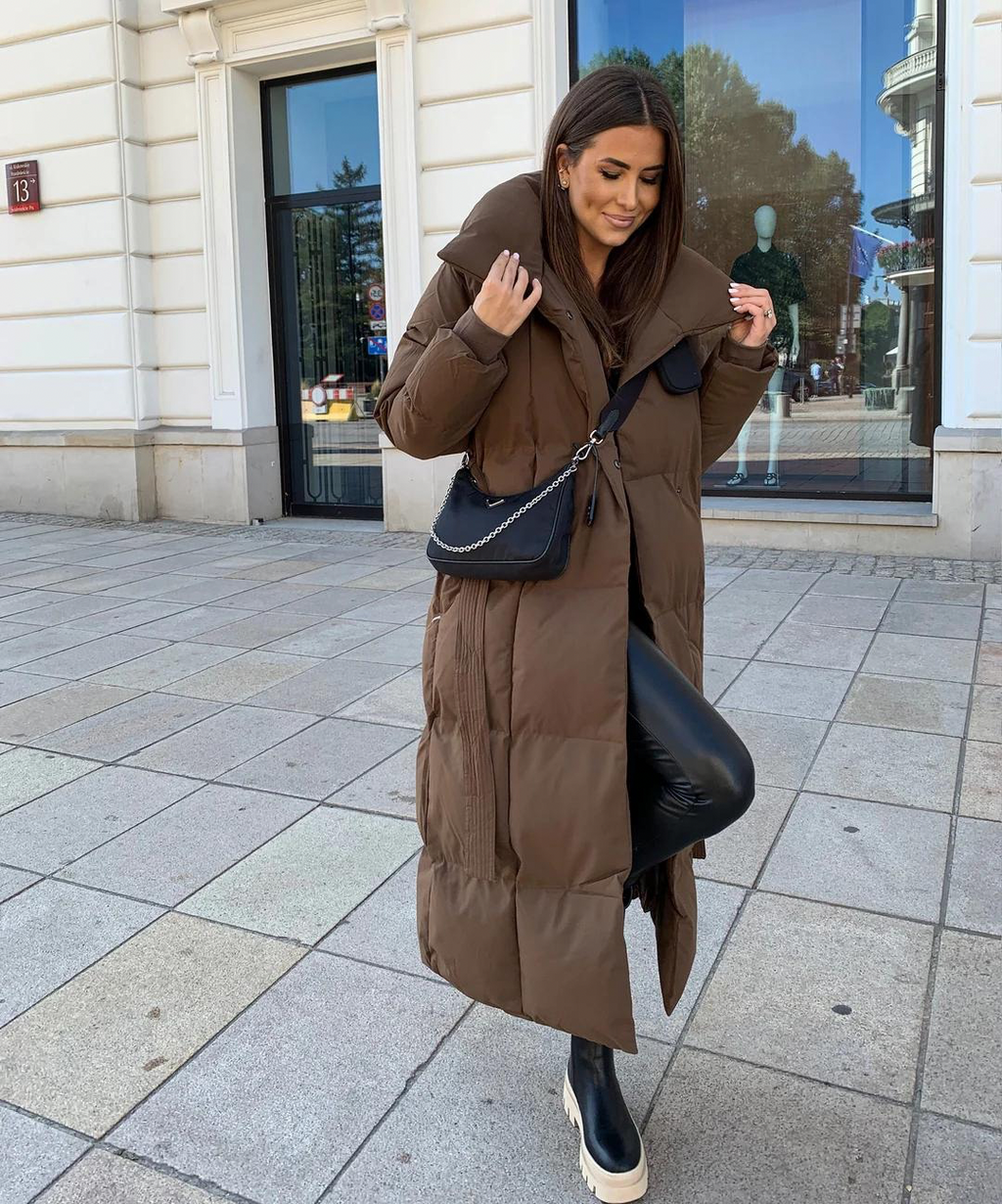 Lange pufferjas | Warm | Riem | Gewatteerde jas | Lange winterjas voor dames-Boetiek Moda