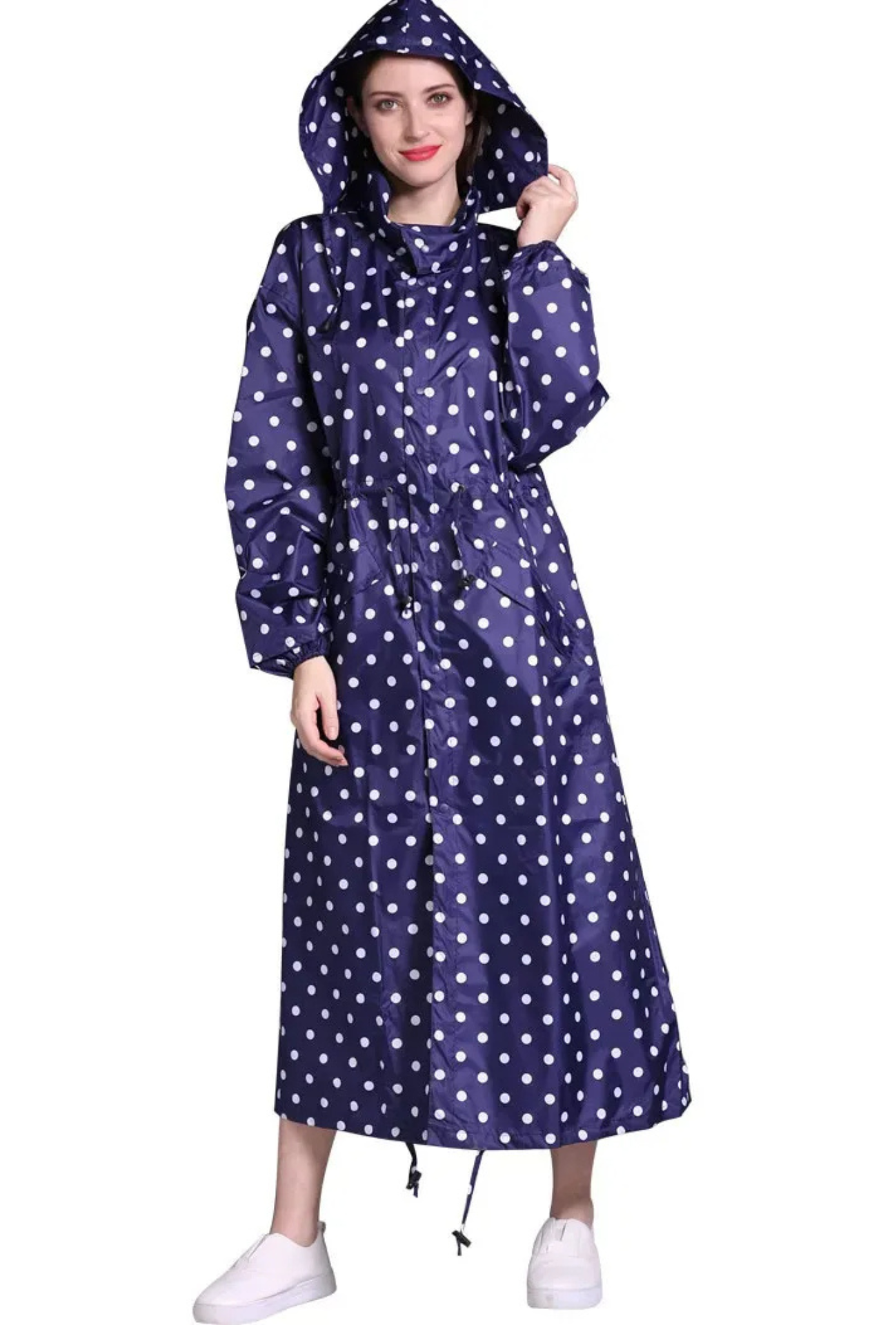 Lange regenjas | Capuchon | Taillekoord | Regenjas | Dames Lange Waterdichte Jas-Boetiek Moda