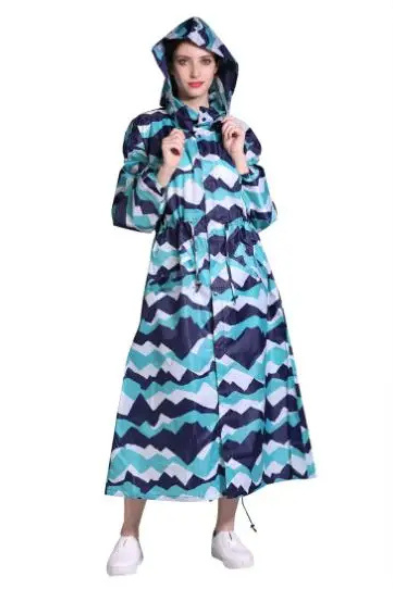 Lange regenjas | Capuchon | Taillekoord | Regenjas | Dames Lange Waterdichte Jas-Boetiek Moda