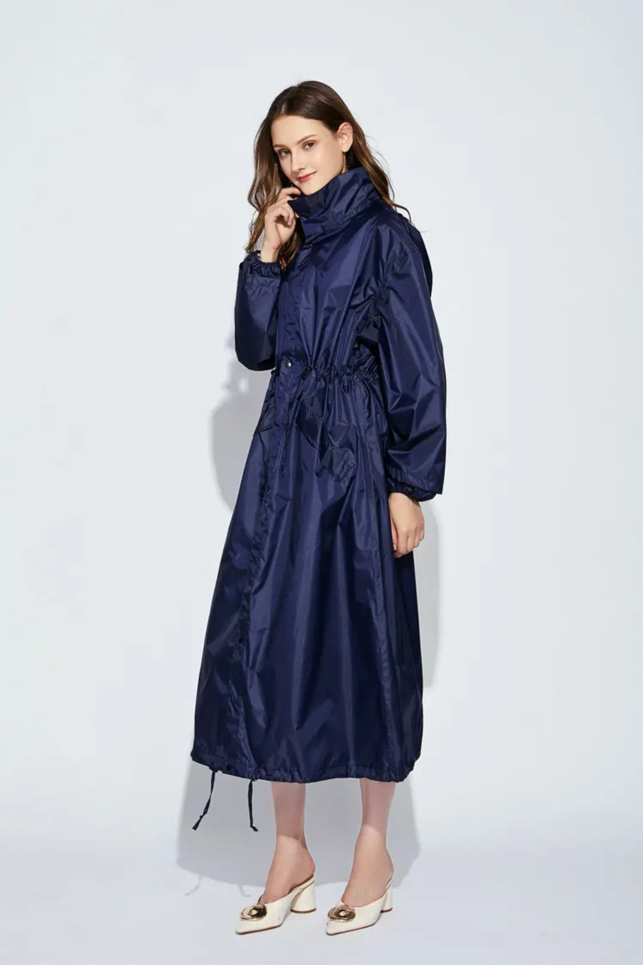 Lange regenjas | Capuchon | Taillekoord | Regenjas | Dames Lange Waterdichte Jas-Boetiek Moda