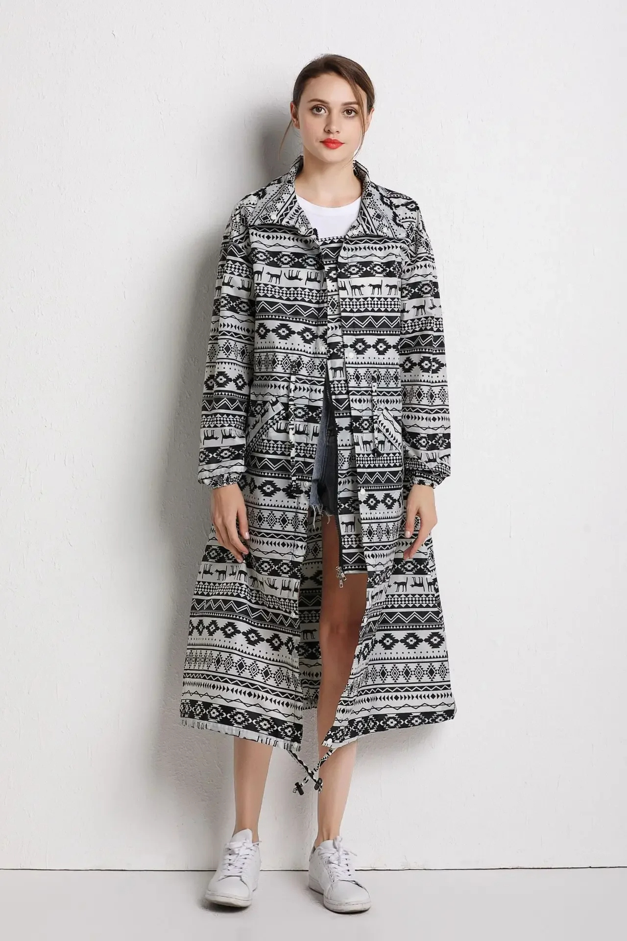 Lange regenjas | Capuchon | Taillekoord | Regenjas | Dames Lange Waterdichte Jas-Boetiek Moda