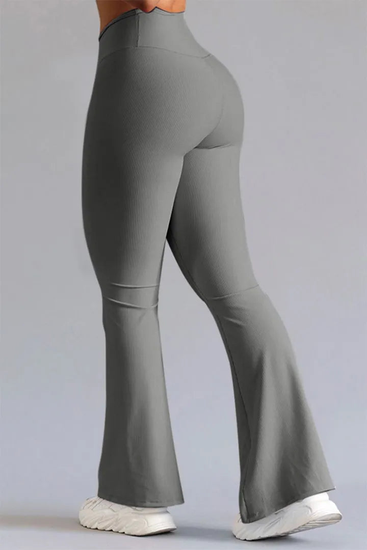 Leggings met uitlopende pijpen - Leggings voor dames met V-taille en hoge taille-Boetiek Moda