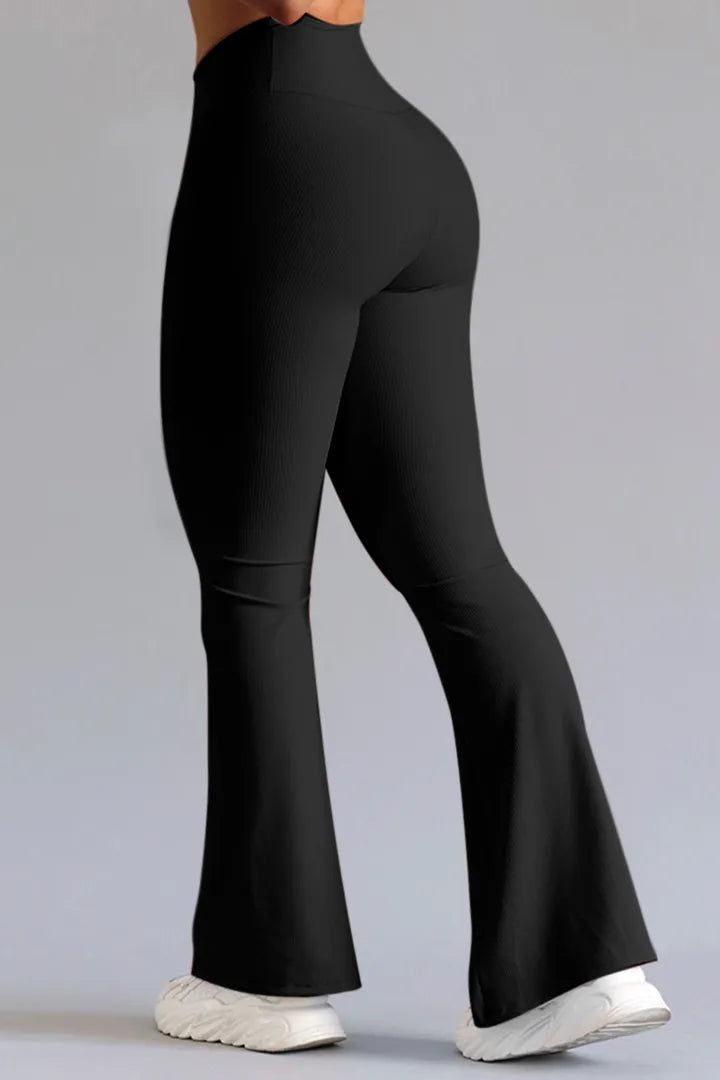 Leggings met uitlopende pijpen - Leggings voor dames met V-taille en hoge taille-Boetiek Moda