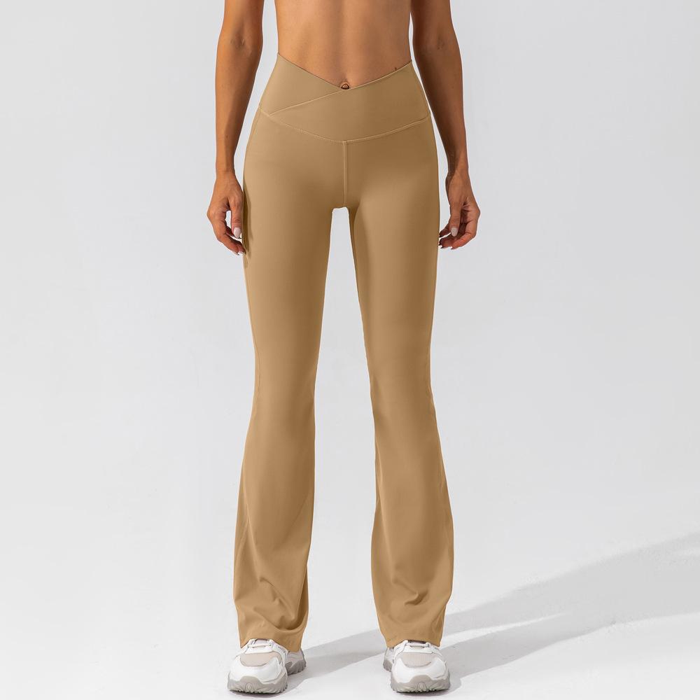 Leggings met uitlopende pijpen - Leggings voor dames met V-taille en hoge taille-Boetiek Moda