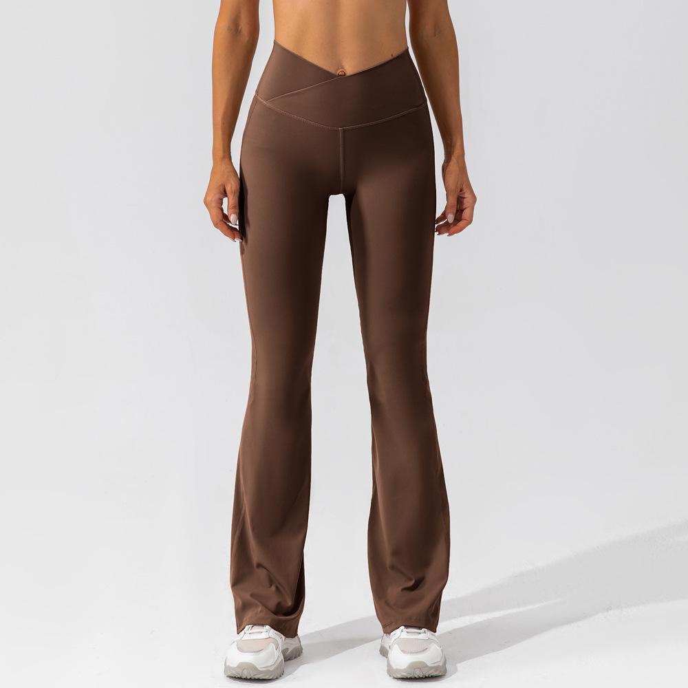 Leggings met uitlopende pijpen - Leggings voor dames met V-taille en hoge taille-Boetiek Moda