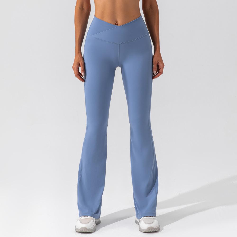 Leggings met uitlopende pijpen - Leggings voor dames met V-taille en hoge taille-Boetiek Moda
