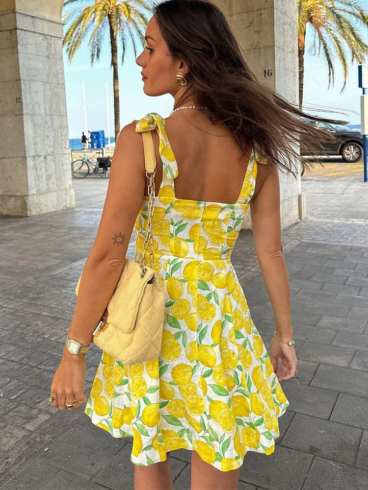 Lemon Jurk - Mini zomerjurk met bandjes voor dames-Boetiek Moda