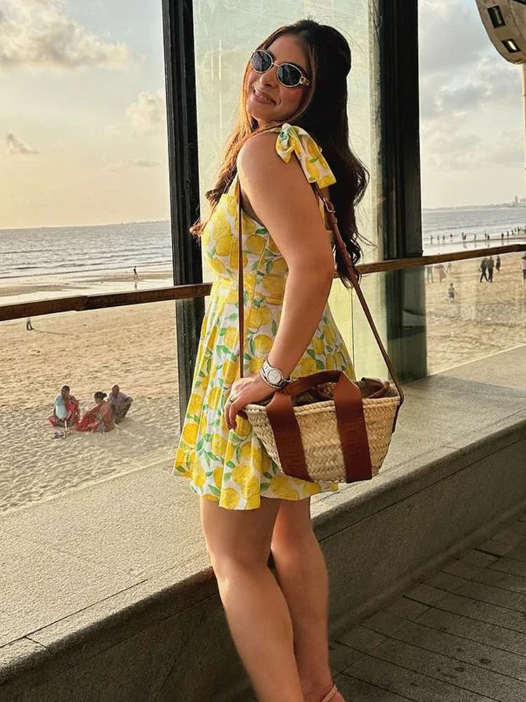 Lemon Jurk - Mini zomerjurk met bandjes voor dames-Boetiek Moda