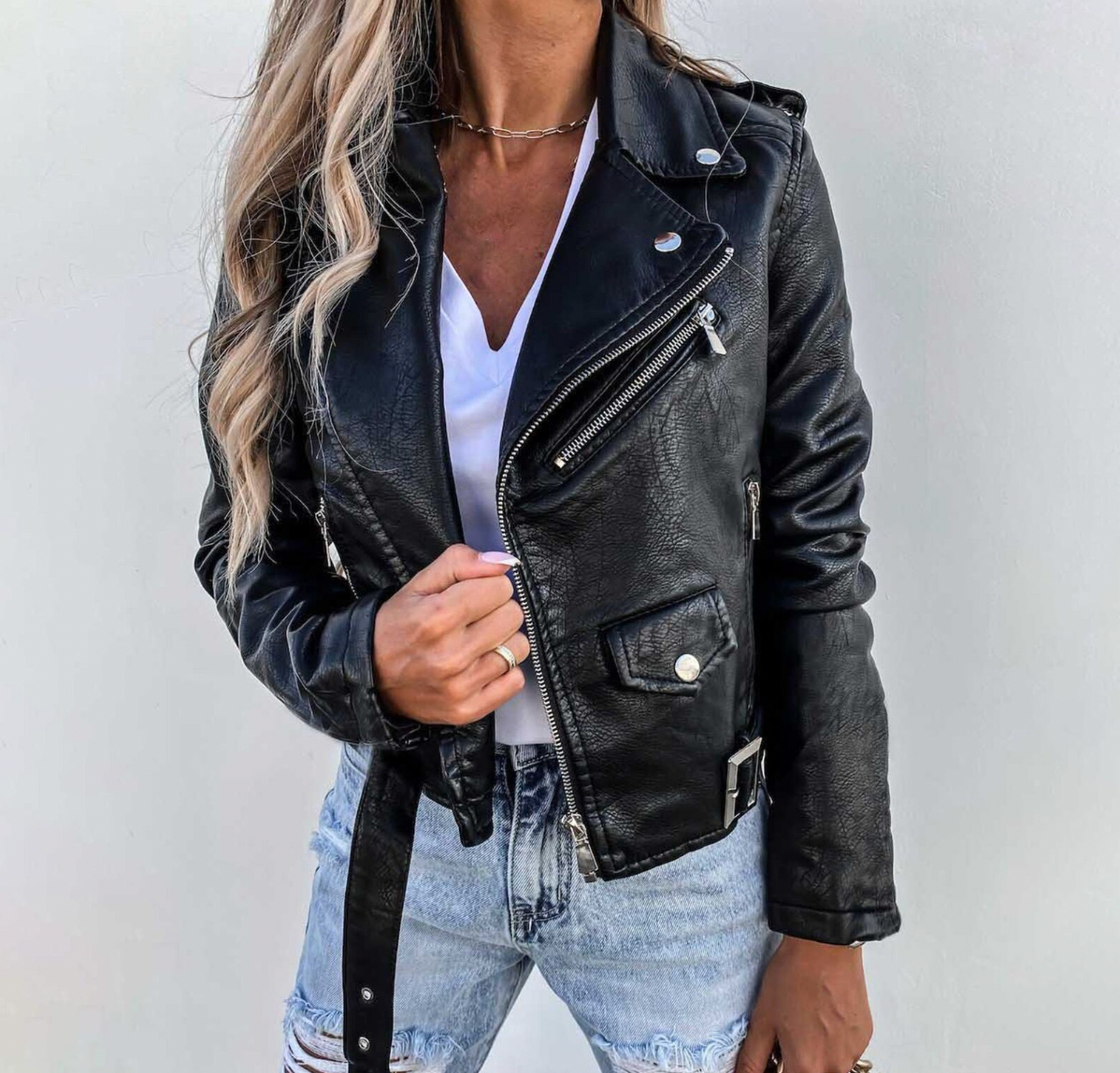Leren Jas | Riem | Zip-Up | Bikerjas | Leren Damesjas-Boetiek Moda