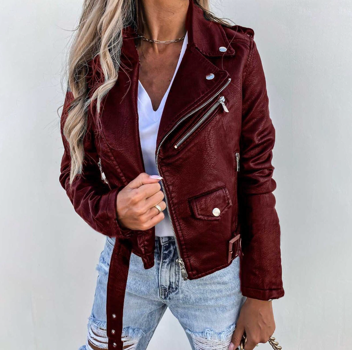 Leren Jas | Riem | Zip-Up | Bikerjas | Leren Damesjas-Boetiek Moda