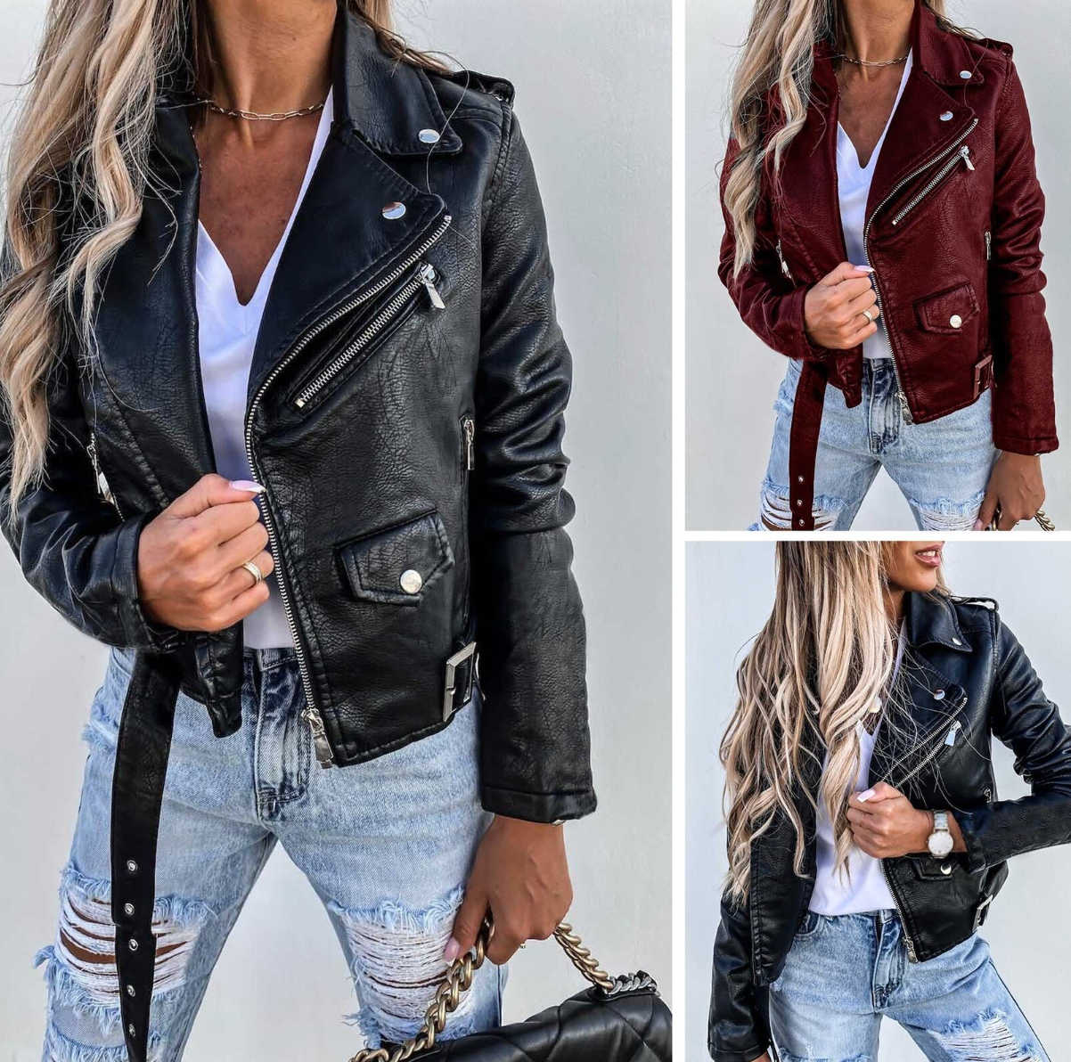Leren Jas | Riem | Zip-Up | Bikerjas | Leren Damesjas-Boetiek Moda