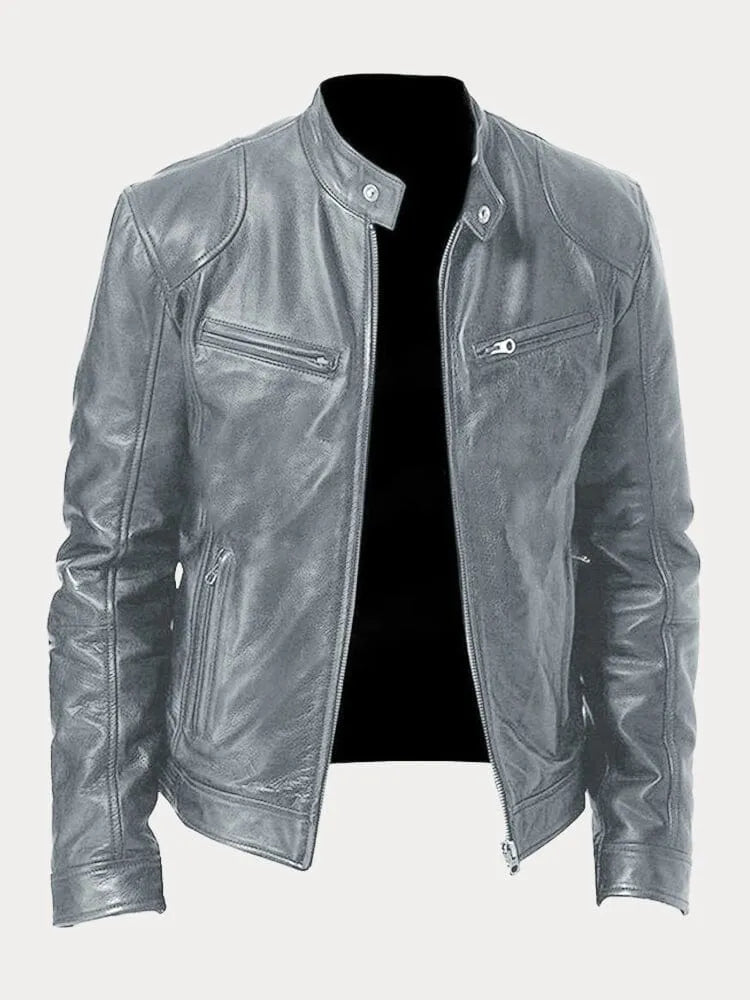 Leren Jas - Slim fit leren motorjas met ritssluiting voor heren-Boetiek Moda