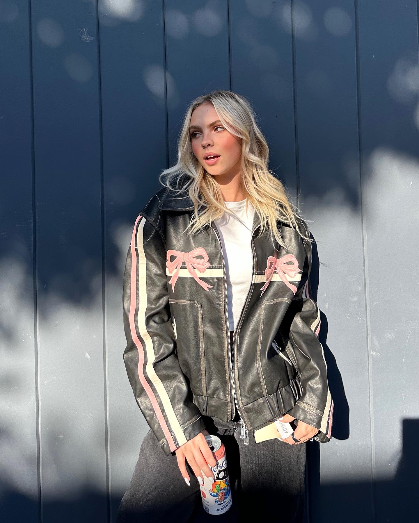 Leren Jas - Strikprint - Retro - Bikerjas - Leren Damesjas-Boetiek Moda