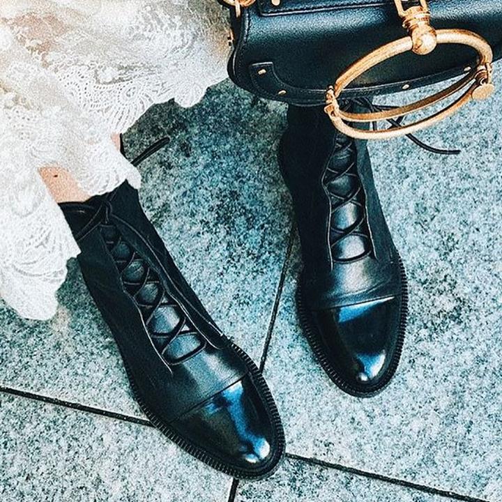 Leren Laarzen - Dames Vintage Mid Calf Lace Up Laarzen-Boetiek Moda