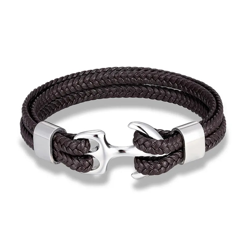 Leren herenarmband - gevlochten - polsband - ankerarmband - herenarmband-Boetiek Moda