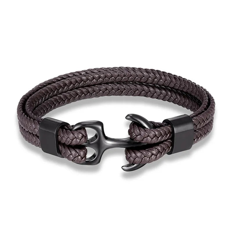 Leren herenarmband - gevlochten - polsband - ankerarmband - herenarmband-Boetiek Moda