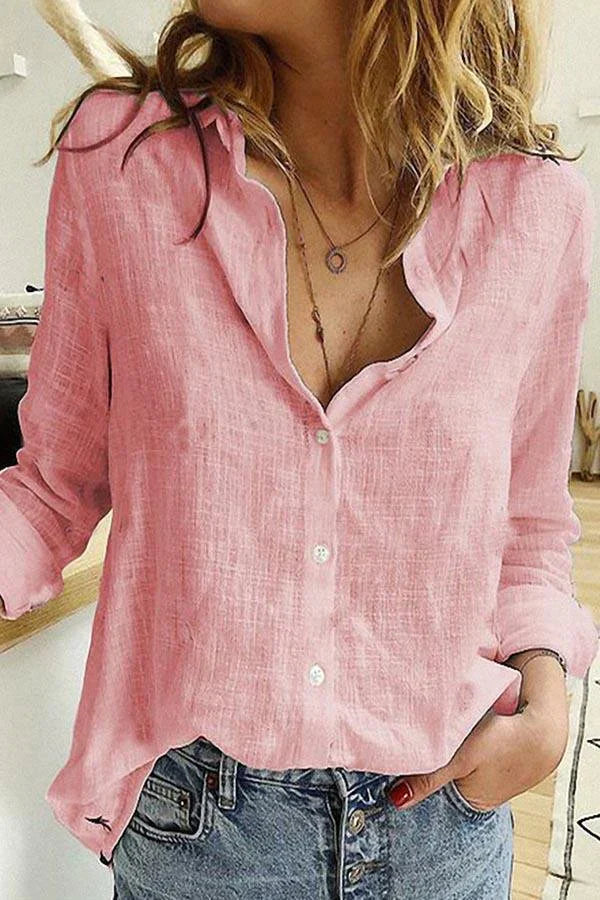 Linnen Blouse - Lange Mouw - Lichtgewicht - Button-Up Blouse - Dameshemd-Boetiek Moda