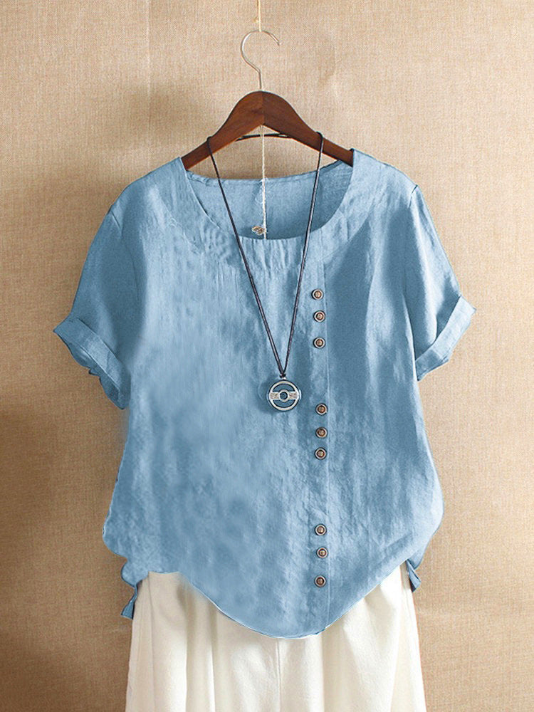 Linnen Blouse - Losvallend linnen T-shirt met korte mouwen voor dames-Boetiek Moda