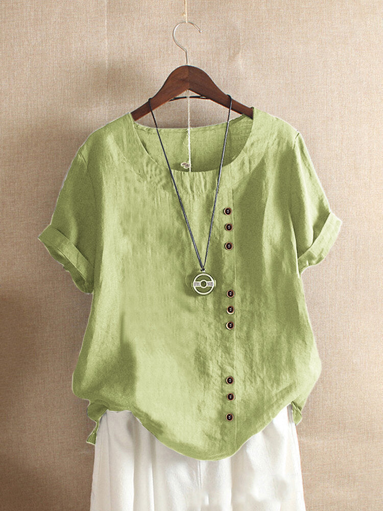 Linnen Blouse - Losvallend linnen T-shirt met korte mouwen voor dames-Boetiek Moda