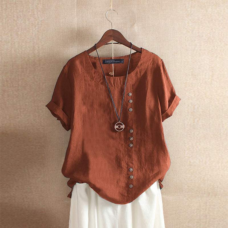 Linnen Blouse | Oversized | Korte mouwen | Linnen shirt voor dames | Zomertop voor dames-Boetiek Moda