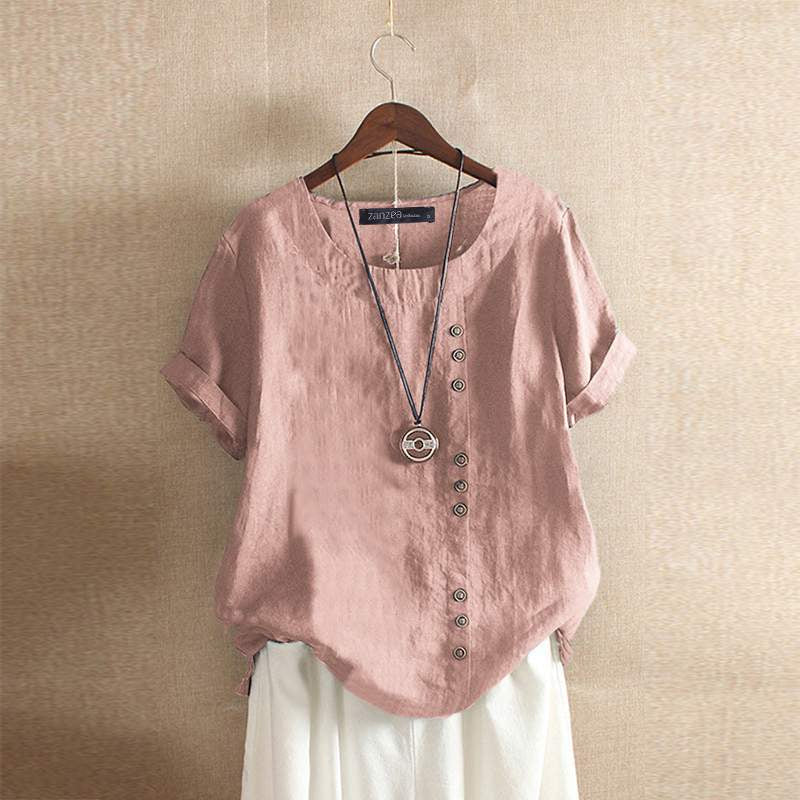 Linnen Blouse | Oversized | Korte mouwen | Linnen shirt voor dames | Zomertop voor dames-Boetiek Moda