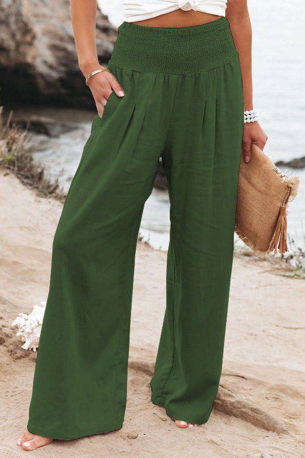 Linnen Broek | Hoge Taille | Losse Pasvorm | Zomerbroek | Broek Met Wijde Pijpen Vrouwen-Boetiek Moda