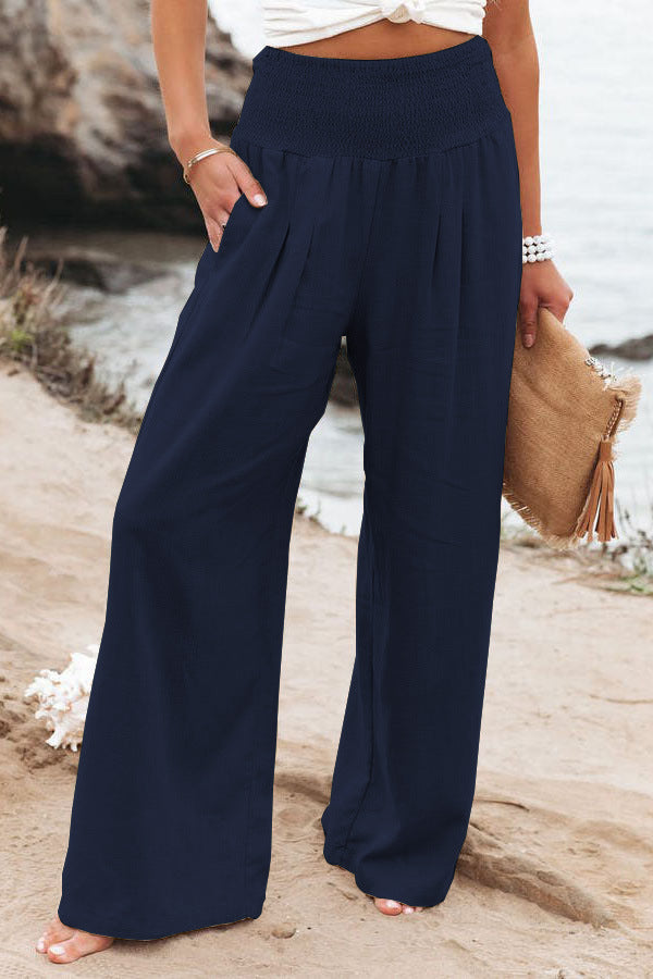 Linnen Broek | Hoge Taille | Losse Pasvorm | Zomerbroek | Broek Met Wijde Pijpen Vrouwen-Boetiek Moda