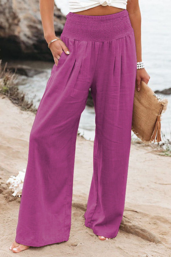 Linnen Broek | Hoge Taille | Losse Pasvorm | Zomerbroek | Broek Met Wijde Pijpen Vrouwen-Boetiek Moda
