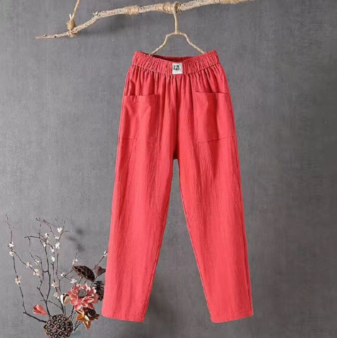 Linnen Broek | Katoen | Elastische Taille | Zomerbroek | Dameskleding-Boetiek Moda