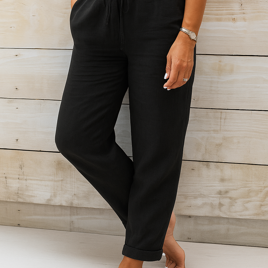 Linnen Broek | Koord | Elastische Taille | Linnen Broek | Damesbroek-Boetiek Moda