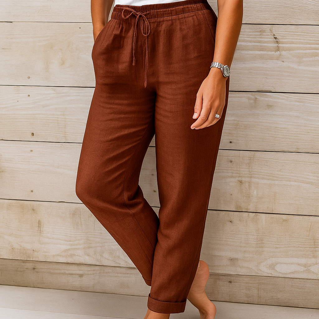 Linnen Broek | Koord | Elastische Taille | Linnen Broek | Damesbroek-Boetiek Moda
