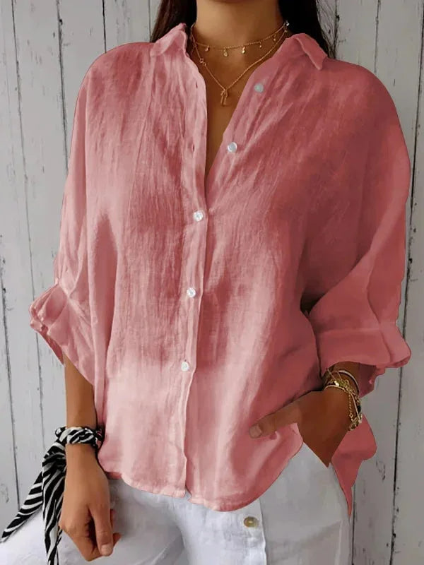 Linnen Shirt | Lange Mouw | Los Fit | Button-Up Shirt | Vrouwenblouse-Boetiek Moda