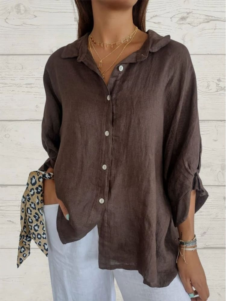 Linnen Shirt | Lange Mouw | Los Fit | Button-Up Shirt | Vrouwenblouse-Boetiek Moda